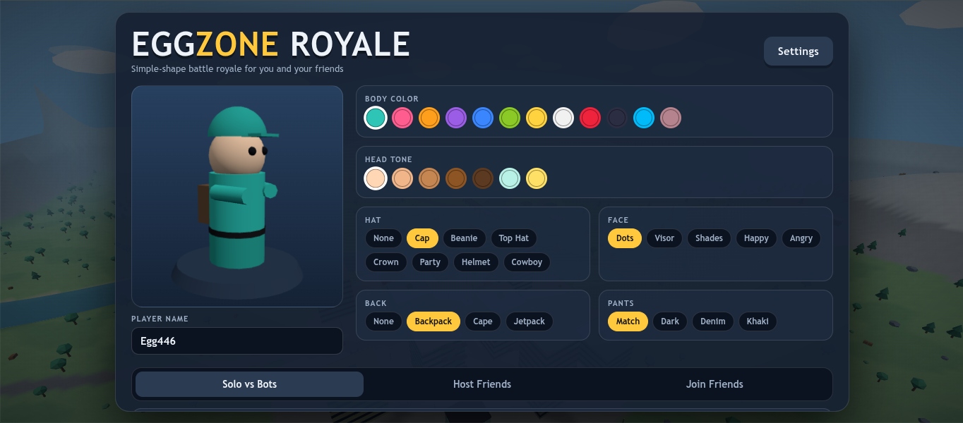 Egg Zone Royale character-customization screen